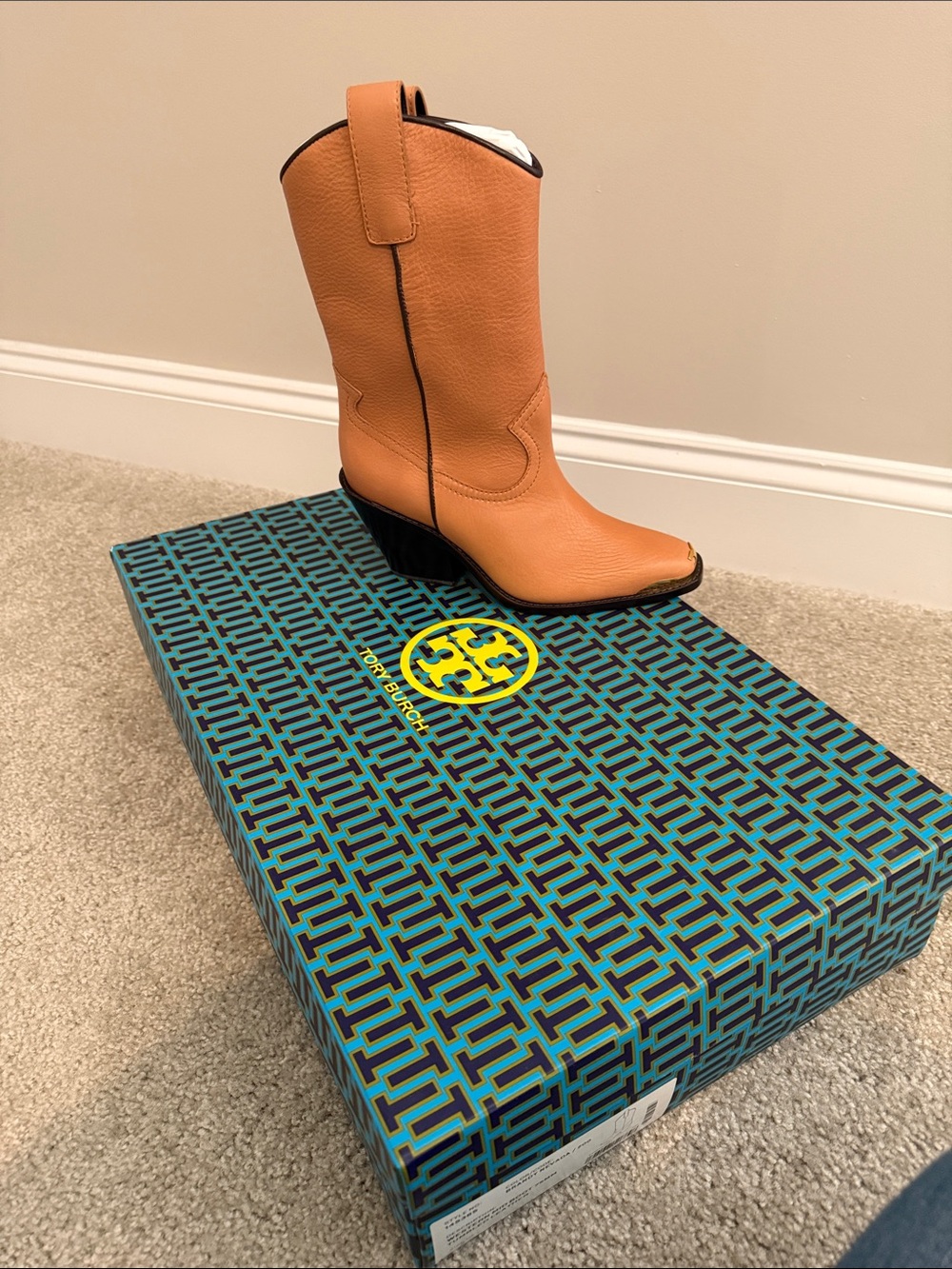 Tory Burch Saddle Tan Leather Western Boot